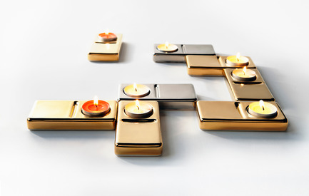 Press kit | 990-01 - Press release | JOKI Bench and DOM·I·NO Candle Holder - KAYIWA - Product - DOM·I·NO Candle Holders (gilded) - Photo credit:  Image courtesy of KAYIWA 