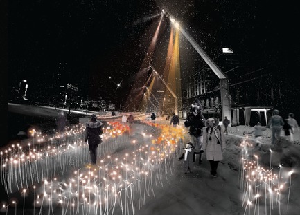 Press kit | 562-31 - Press release | Luminothérapie competition: and the winners for 2013-14 are… - Bureau du design - Ville de Montréal - Competition - Place des FestivalsEntre les rangsKanva, en collaboration avec Udo Design, Côté Jardin, Patrick Watson, Boris Dempsey et Pierre Fournier 