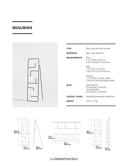 Press kit | 1619-01 - Press release | Official launch of the Beaubien by Lambert & Fils at ICFF 2015 in New York - Lambert & Fils - Product - Spec sheet containing technical line drawings - Photo credit: Lambert & Fils