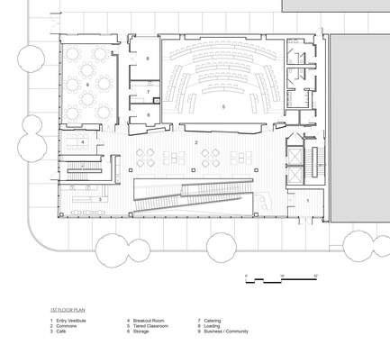 Press kit | 2353-04 - Press release | The Breazzano Family Center Blazes a Trail for Academic Development in Collegetown - ikon.5 architects - Institutional Architecture - Ground floor plan - Photo credit: ikon.5 architects