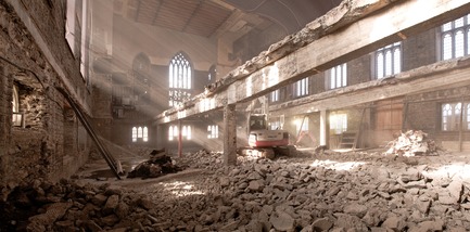 Press kit | 721-07 - Press release | Maison de la littérature(House of Literature) - Chevalier Morales Architectes - Institutional Architecture - Interior of the Wesley temple during construction - Photo credit: Chevalier Morales Architectes