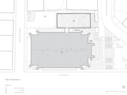 Press kit | 721-07 - Press release | Maison de la littérature(House of Literature) - Chevalier Morales Architectes - Institutional Architecture - Site plan - Photo credit: Chevalier Morales Architectes