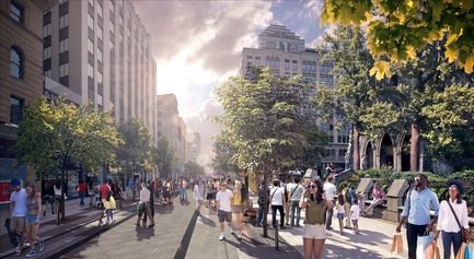 Press kit | 952-28 - Press release | Sainte-Catherine St. West, Phillips Square and Place du Frère-André: uniting past and present - Provencher_Roy - Urban Design - Sainte-Catherine St. West, westbound, in front of Christ Church Cathedral, by day - Photo credit: Provencher_Roy