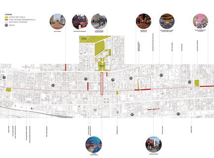 Press kit | 952-28 - Press release | Sainte-Catherine St. West, Phillips Square and Place du Frère-André: uniting past and present - Provencher_Roy - Urban Design - Plan of Sainte-Catherine St. West crossing downtown Montreal (french only) - Photo credit: Provencher_Roy