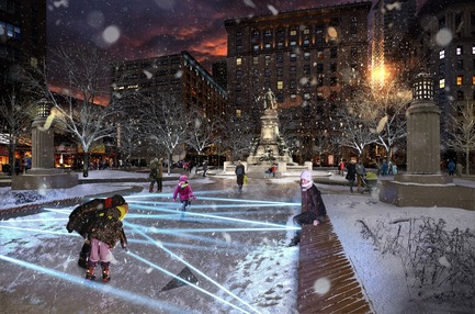 Press kit | 952-28 - Press release | Sainte-Catherine St. West, Phillips Square and Place du Frère-André: uniting past and present - Provencher_Roy - Urban Design - Square Philips in winter - Photo credit: Provencher_Roy