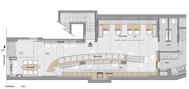 Press kit | 3724-05 - Press release | Txalupa Gastroleku Restaurant - EL EQUIPO CREATIVO - Commercial Interior Design - Ground Floor Plan - Photo credit: El Equipo Creativo