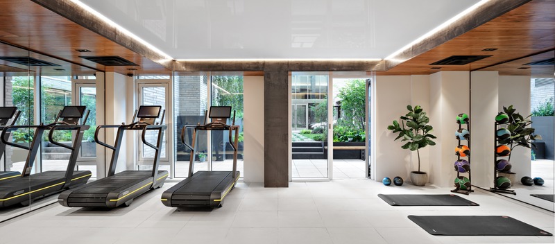 Press kit | 3963-01 - Press release | Lemay + Escobar Architecture & ODA Team up on Charlie West - Lemay + Escobar Architecture D.P.C. - Residential Interior Design - Fitness center - Photo credit: Courtesy Reuveni Real Estate